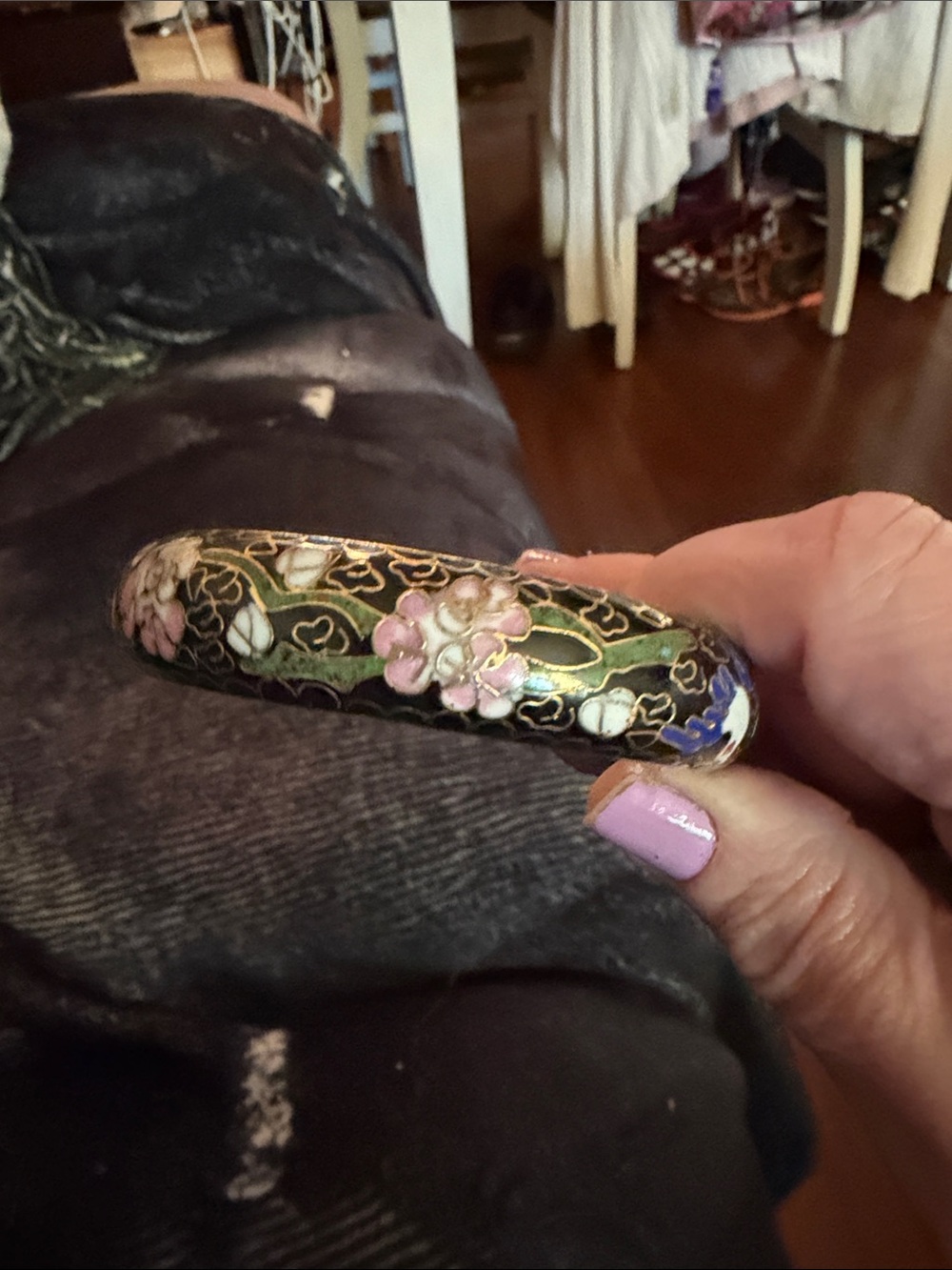 Gold Floral Enamel Bangle Bracelet